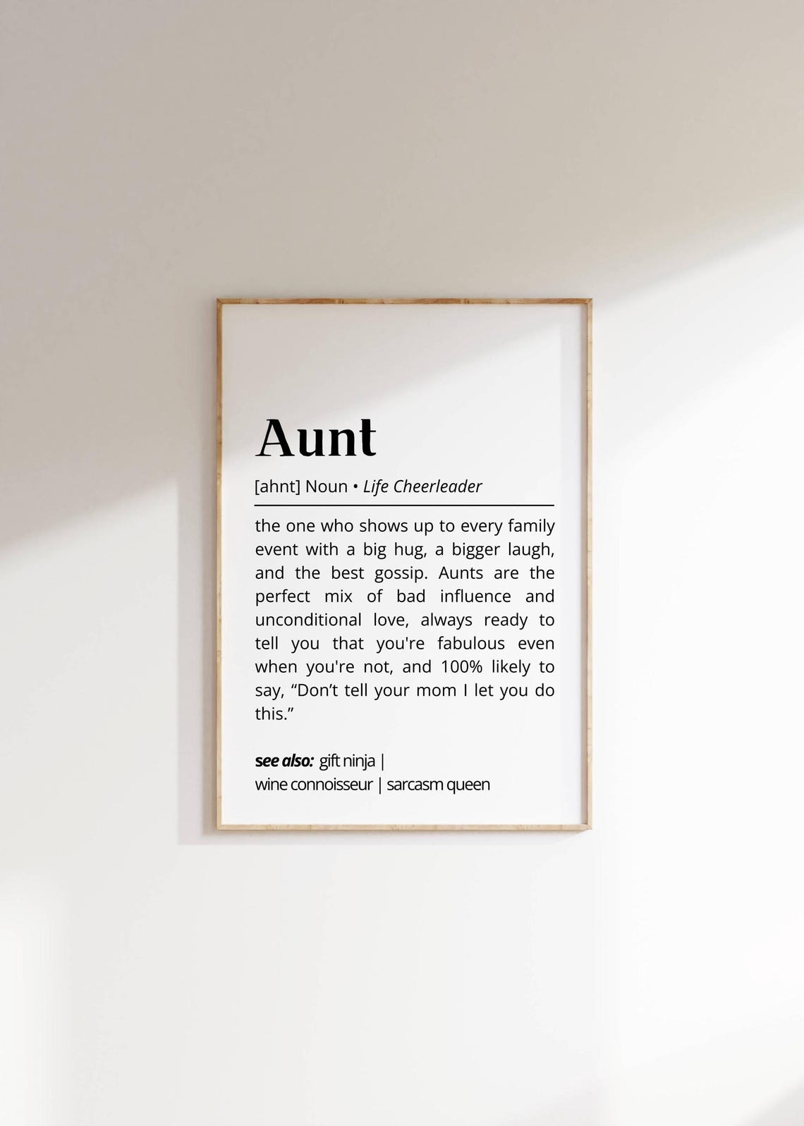 Aunt Definition Wall Art Warm Funny Poster Personalized Gift For Aunts Humorous Minimalist Family Present Typography Art Decor