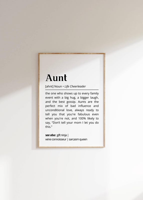 Aunt Definition Wall Art Warm Funny Poster Personalized Gift For Aunts Humorous Minimalist Family Present Typography Art Decor