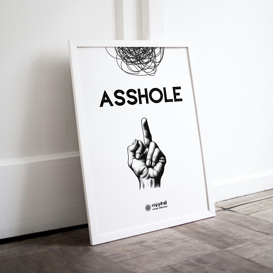 Asshole Funny Swear Word Middle Finger Sketch Cheeky Bathroom Poster