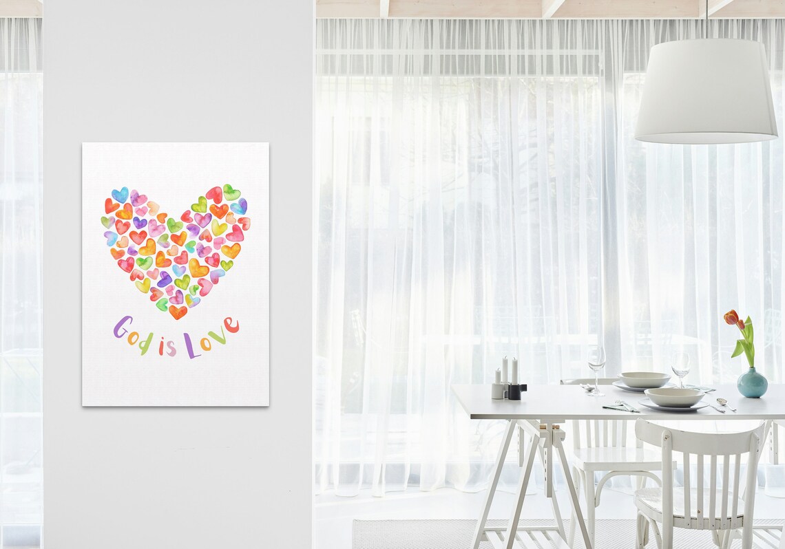 God Is Love Rainbow Watercolor Heart Mosaic Colorful Faith Poster - Image 3