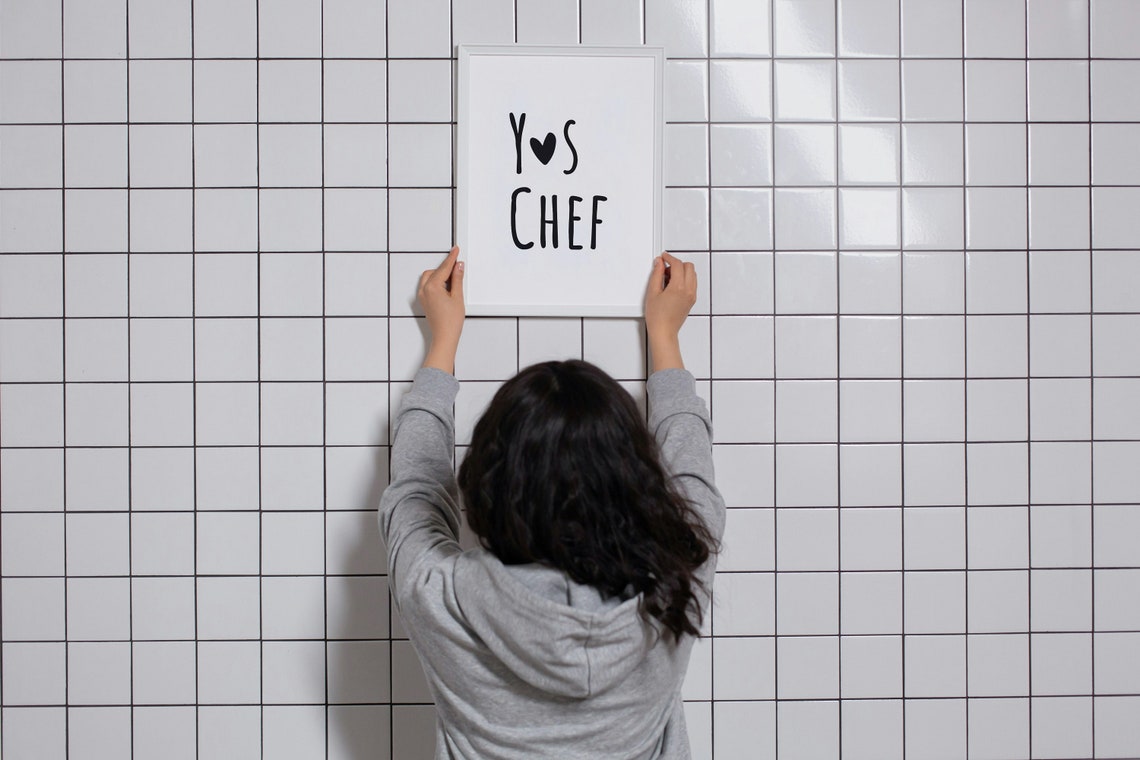 Yes Chef Big Heart Lettering Funny Quote Kitchen Cooking Poster - Image 3