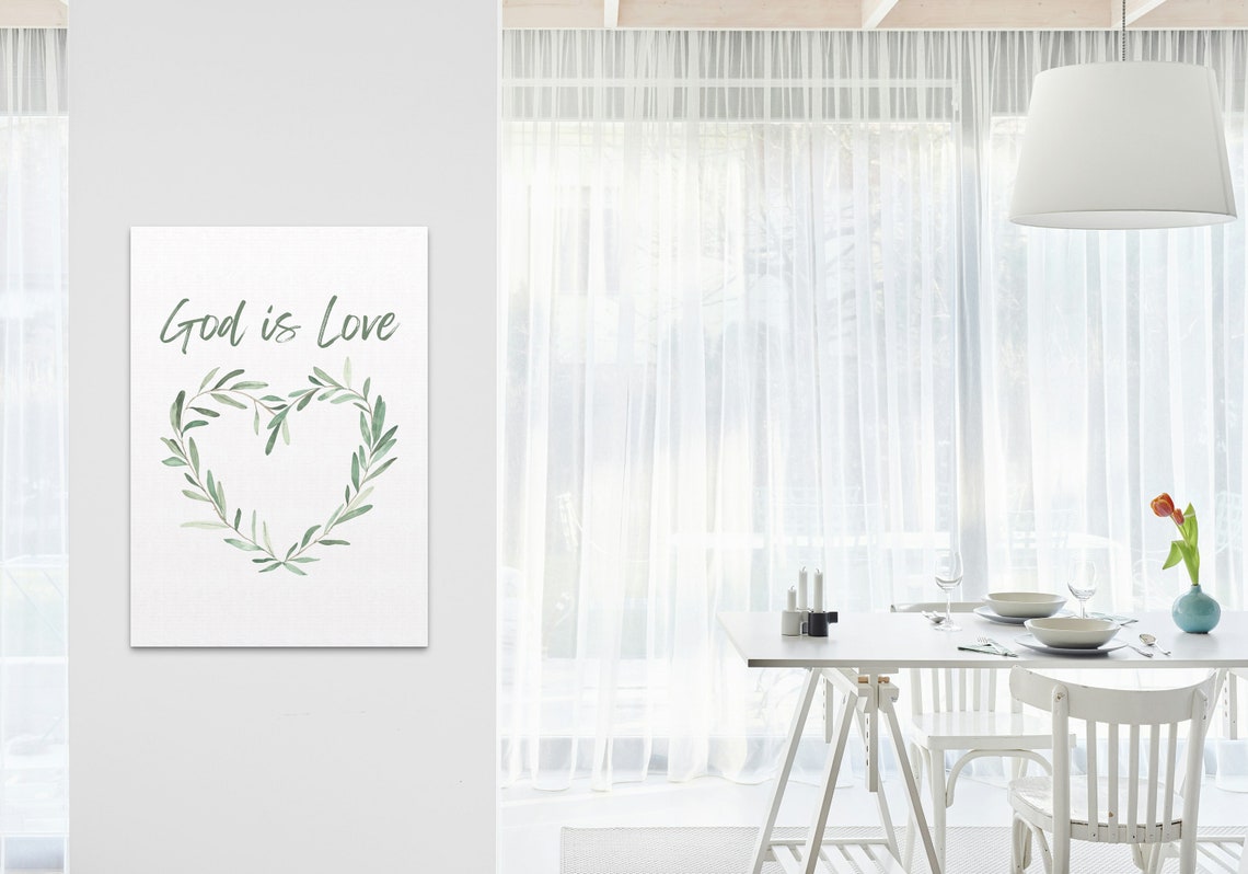 God Is Love Olive Branch Heart Wreath Green Botanical Faith Poster - Image 3