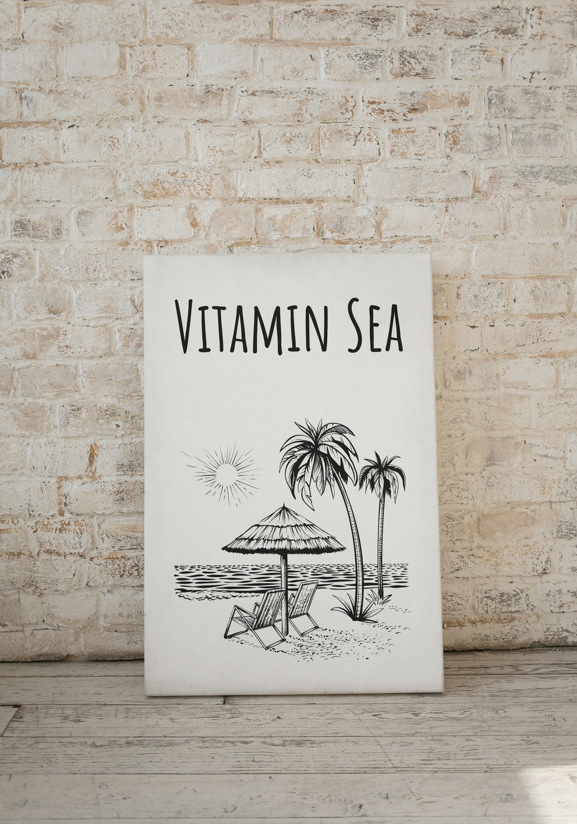 Vitamin Sea Beach Scene Sun Line Drawing Summer Coastal Poster - Image 2