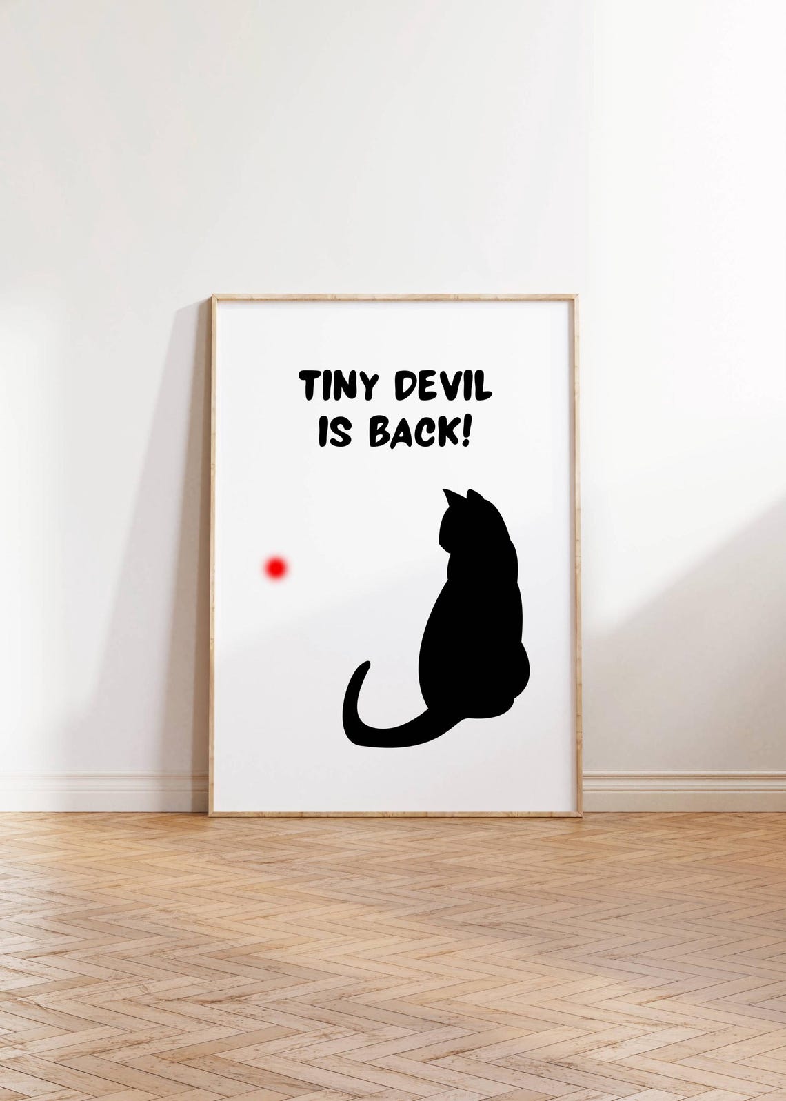 Tiny Devil Is Back Funny Black Cat Minimalist Laser Dot Humor Poster - Image 2