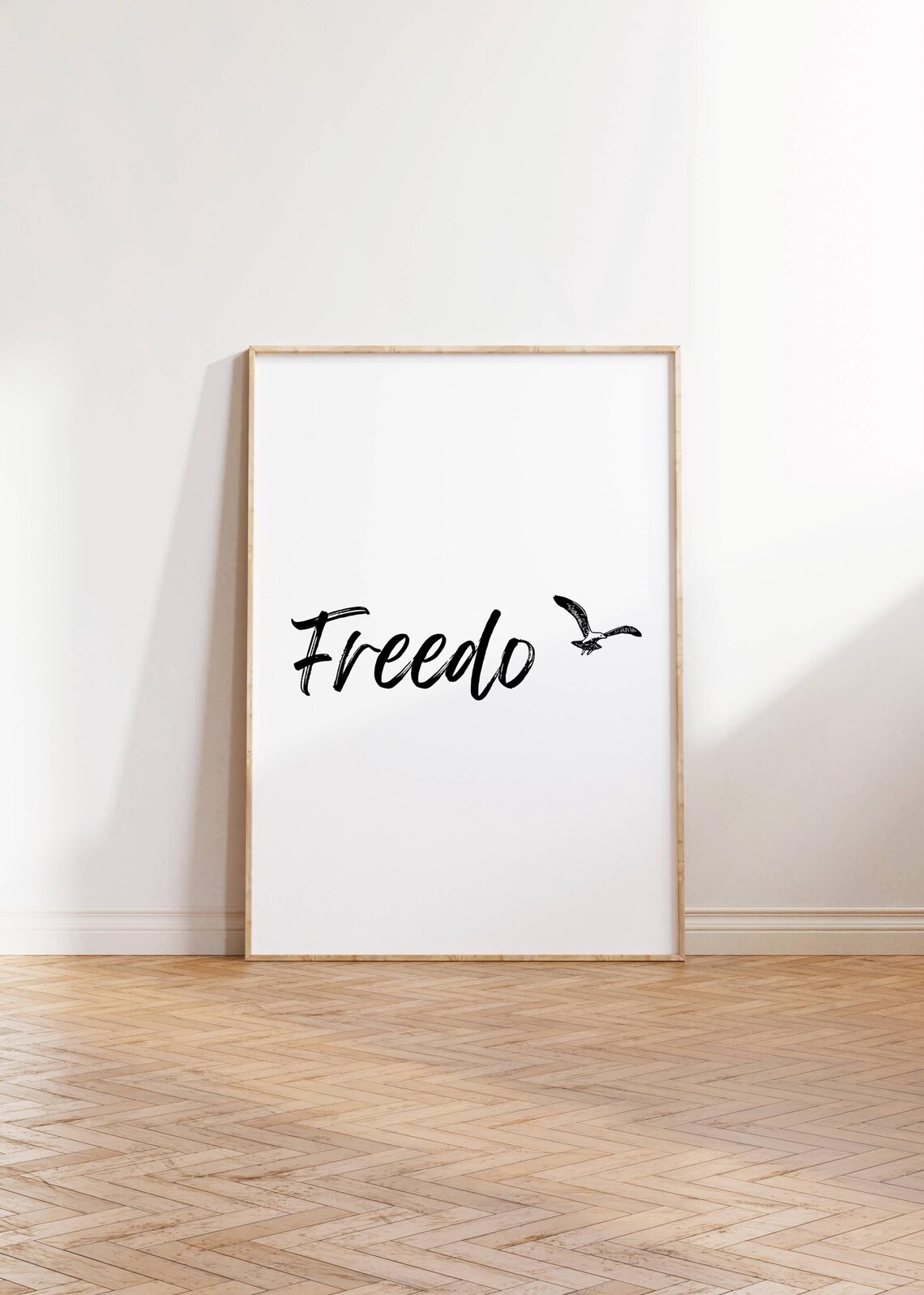 Freedo Script Typography Poster Minimalist Black and White Bird Illustration Art - Image 2