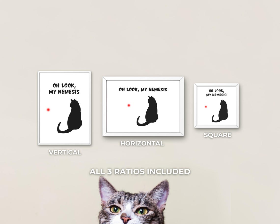 Funny Black Cat Nemesis Laser Dot Minimalist Silhouette Humor Poster - Image 3