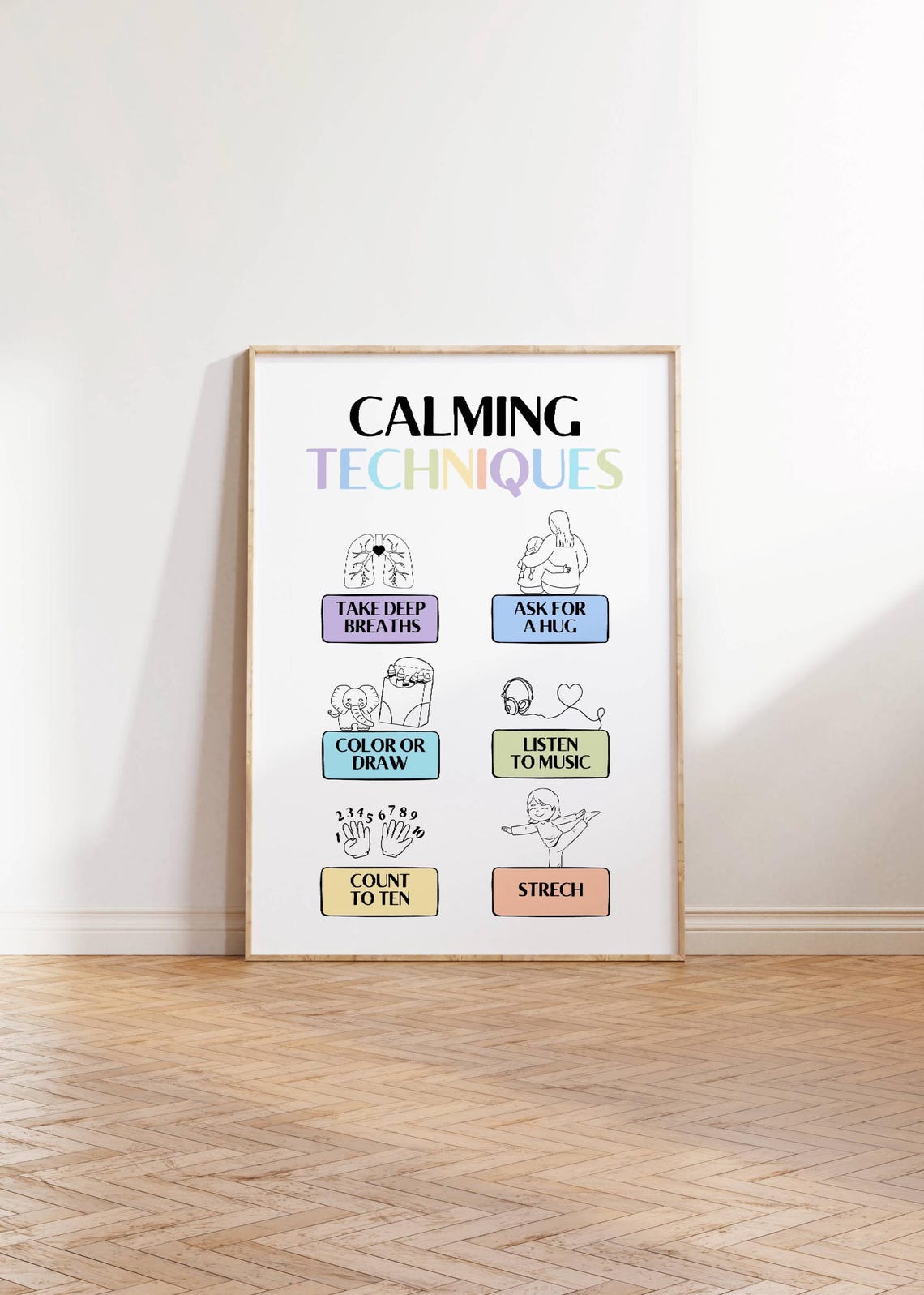 Calming Techniques Poster For Kids Stress Relief Classroom Decor Chart - Image 3