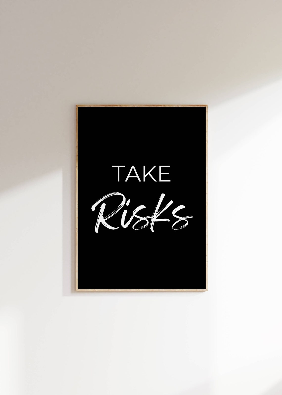 Take Risks Black White Minimalist Motivational Office Quote Art Poster - Image 2