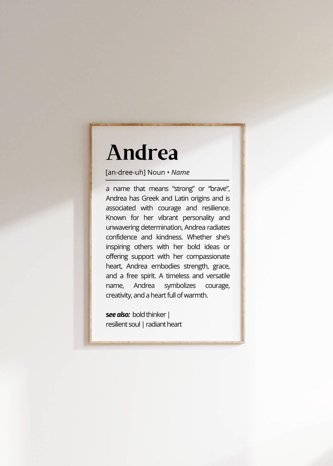 Andrea Name Definition Art Print, Personalized Typography