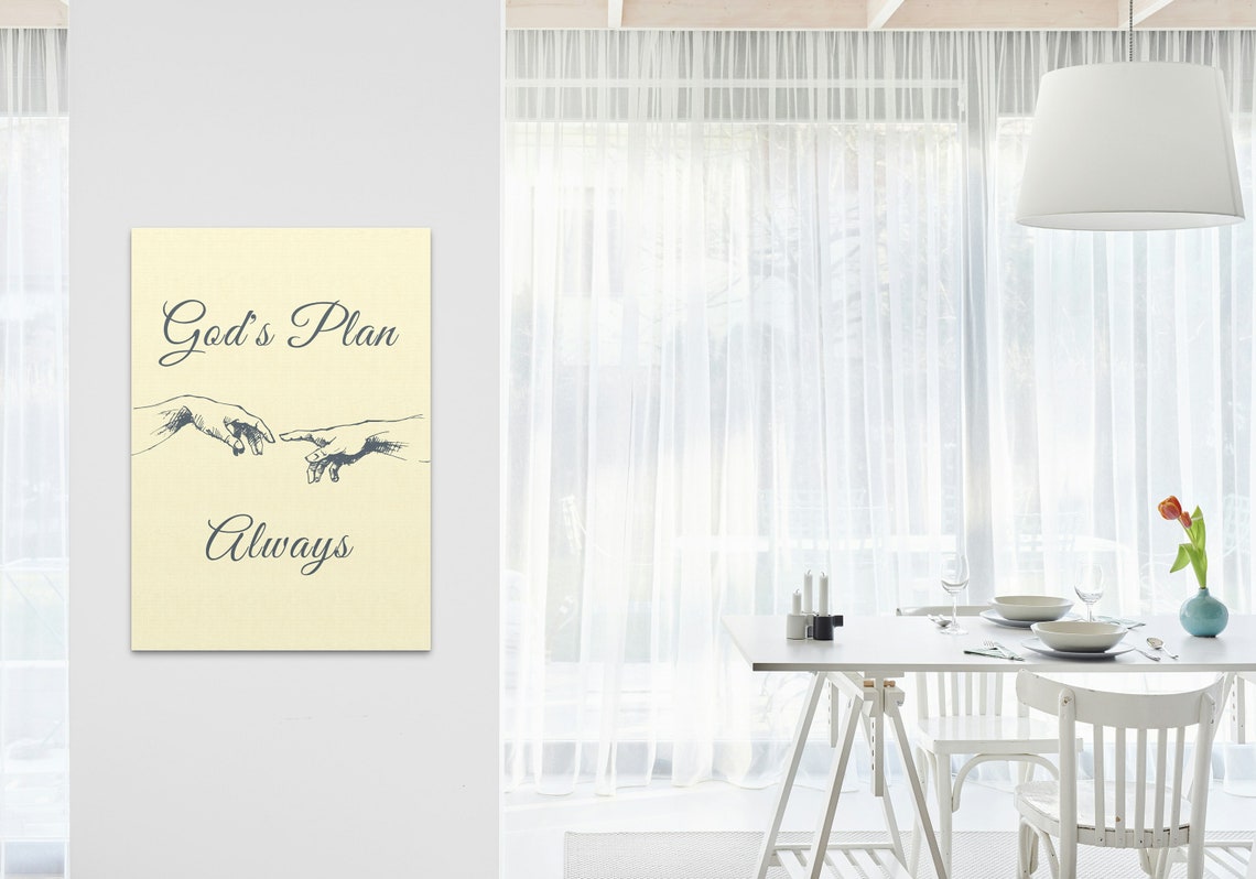 God Plan Always Creation of Adam Hands Sketch Cream Christian Poster - Image 3