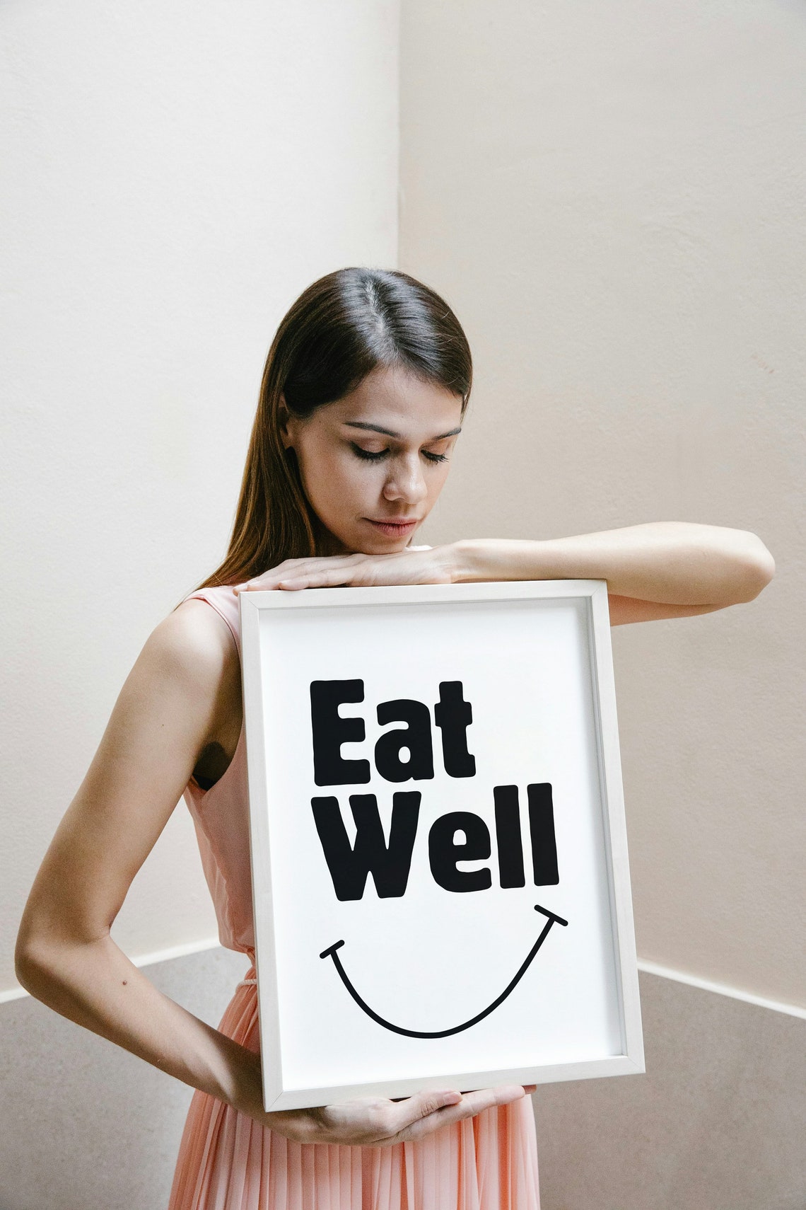 Eat Well Smiley Face Black And White Kitchen Quote Wall Poster - Image 2