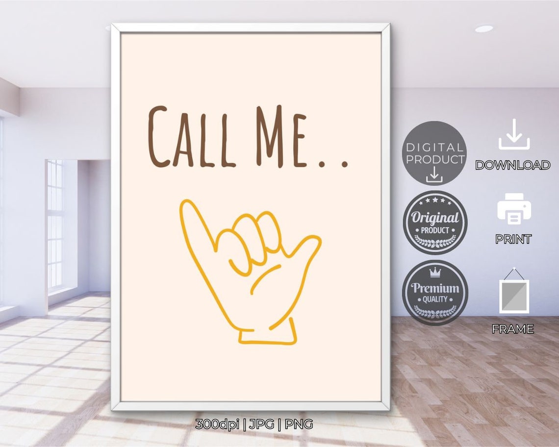 Call Me Phone Hand Gesture Retro Cream Funny Playful Quote Poster