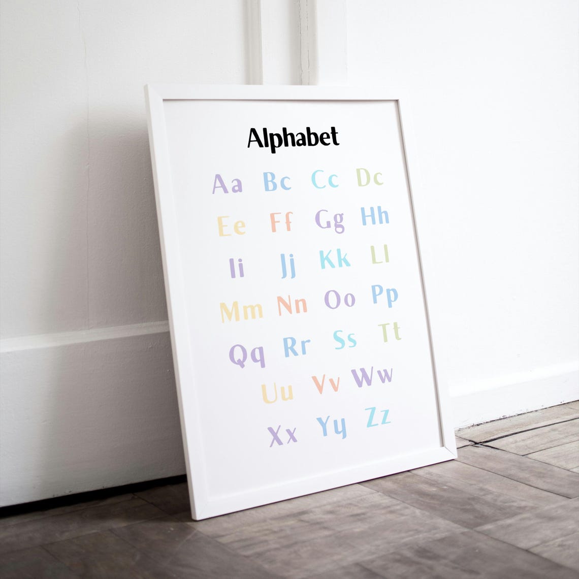 Pastel Alphabet Learning Chart Poster For Kids Nursery Decor ABC Art