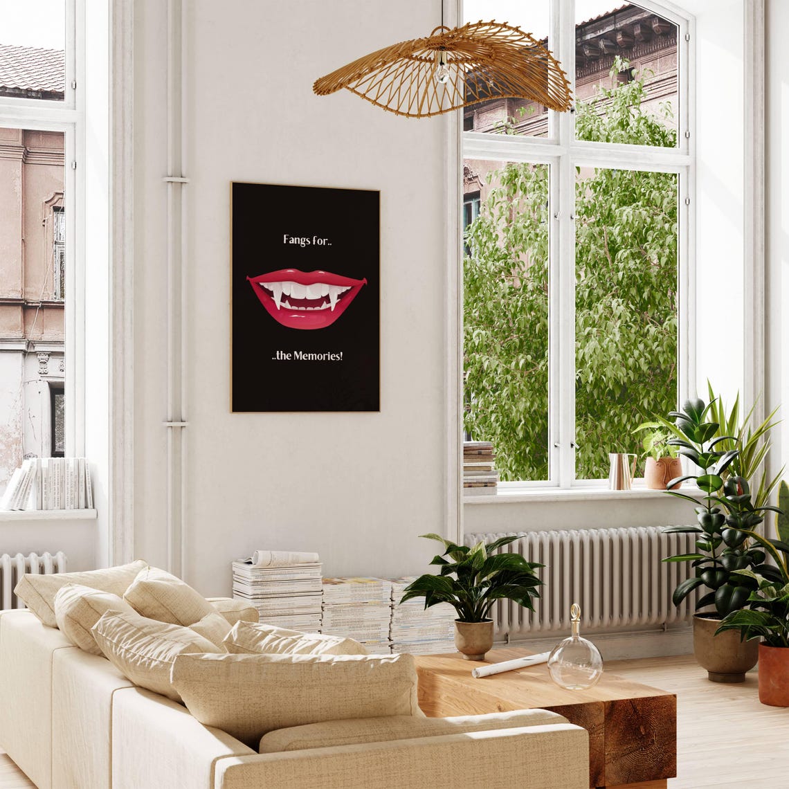 Fangs For The Memories Vampire Lips Funny Halloween Party Poster - Image 2