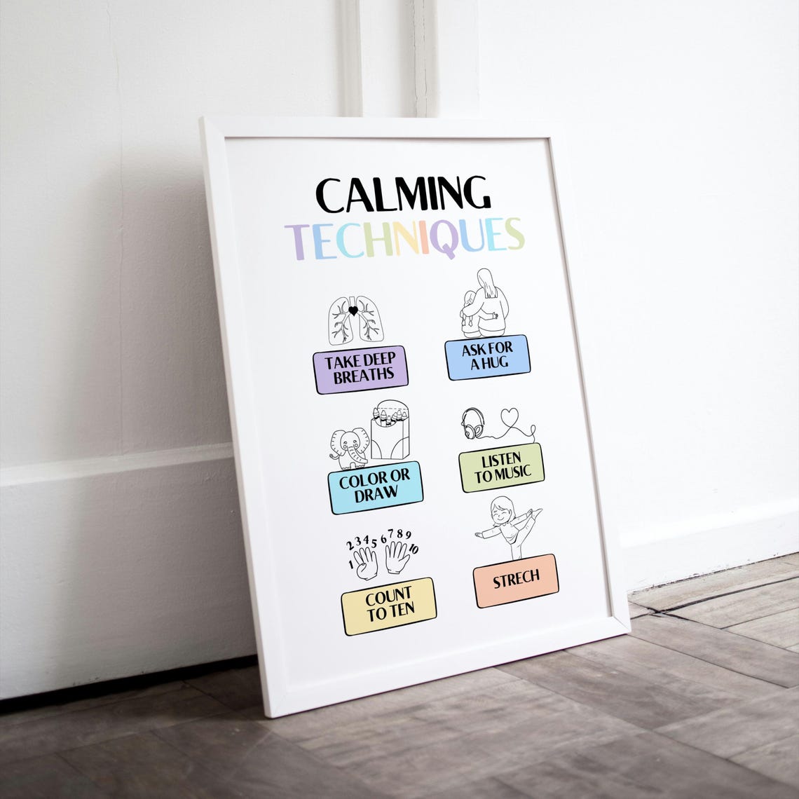Calming Techniques Poster For Kids Stress Relief Classroom Decor Chart - Image 2
