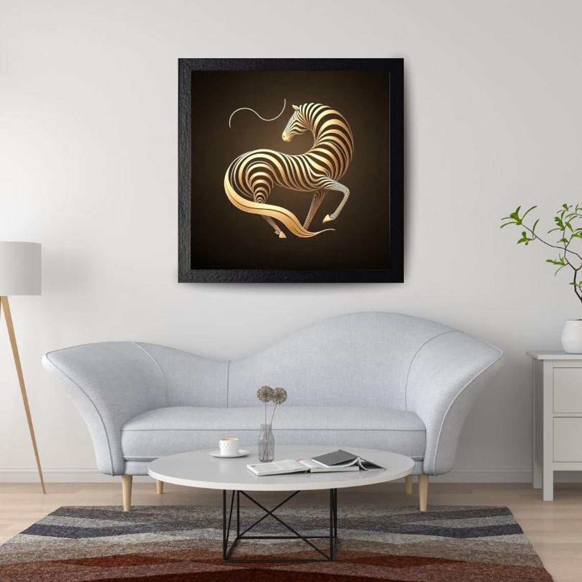 Golden Zebra Galloping in Luminous Line Art on a Dark Field Poster - Image 2