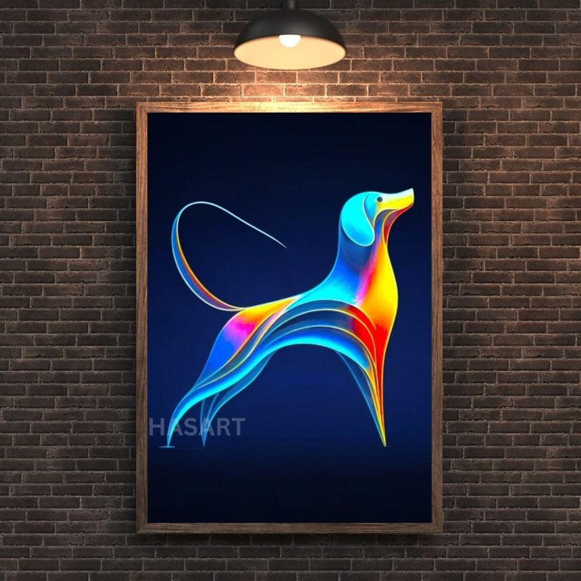 Neon Gradient Flowing Line Dog Greyhound Modern Minimalist Poster