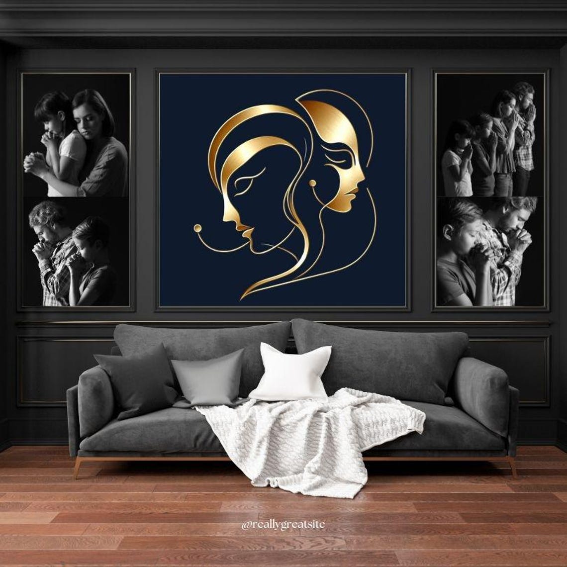 Twin Golden Woman Profiles Intertwined Minimalist Line Poster - Image 3