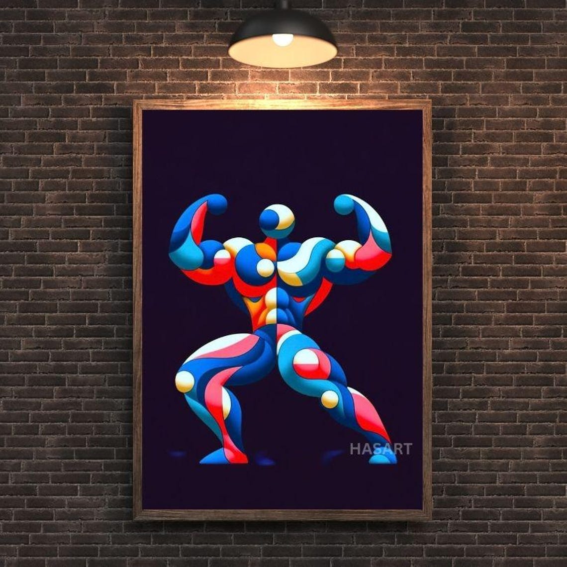 Colorful Abstract Bodybuilder Flexing Double Biceps Art Poster