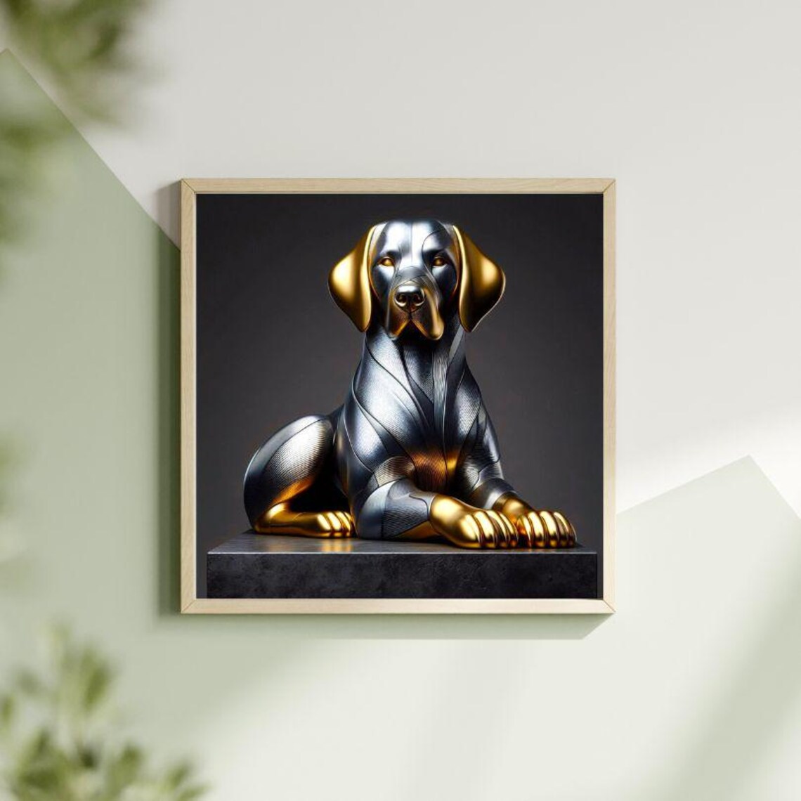 Proud Gold and Silver Standing Bulldog Sculpture Portrait Poster - Image 2