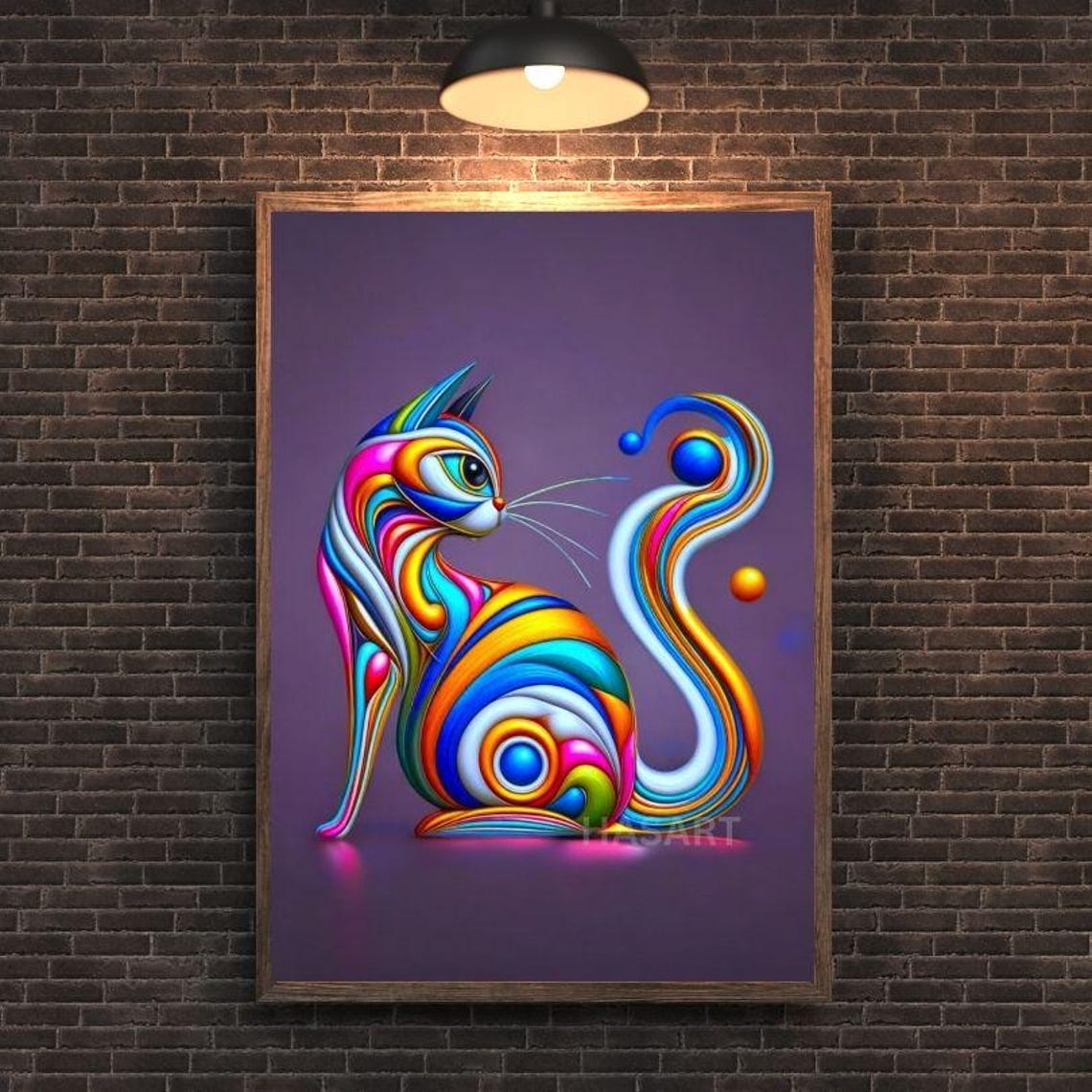 Rainbow Swirl 3D Ribbon Cat Modern Abstract Colorful Art Poster