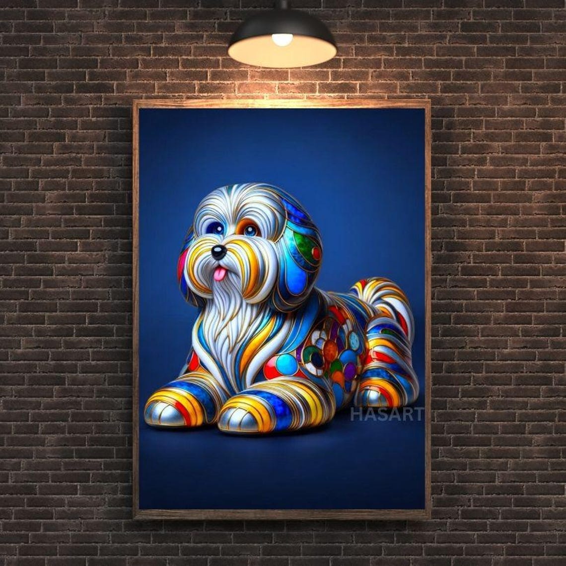 Rainbow Swirl Maltese Long Haired Dog Modern Colorful Art Poster