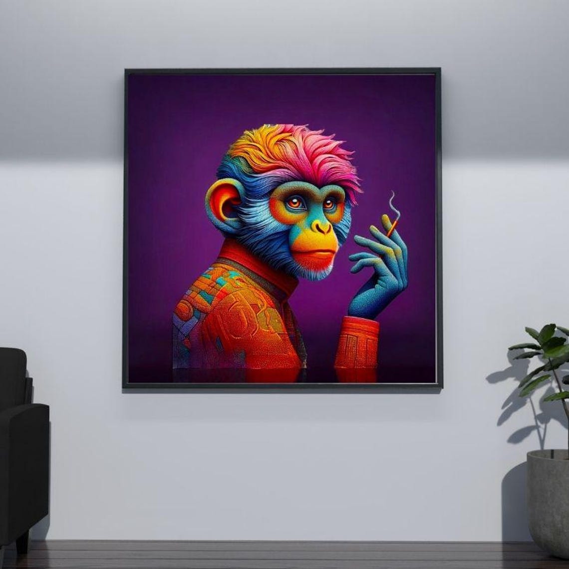 Colorful Punk Monkey Smoking Cigarette Purple Pop Art Poster - Image 3