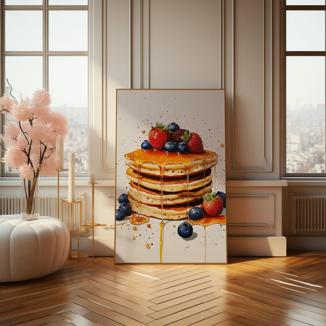 Delicious Pancake Stack With Berries And Dripping Syrup Food Poster - Image 4