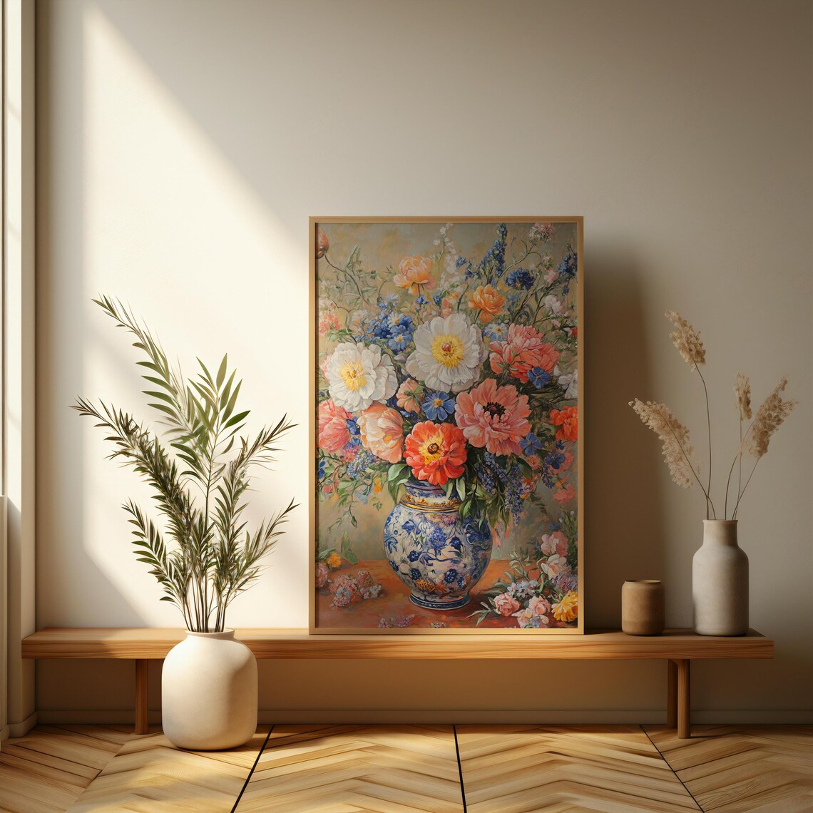 Wildflower Bouquet in Blue Porcelain Vase Dutch Still Life Poster - Image 3