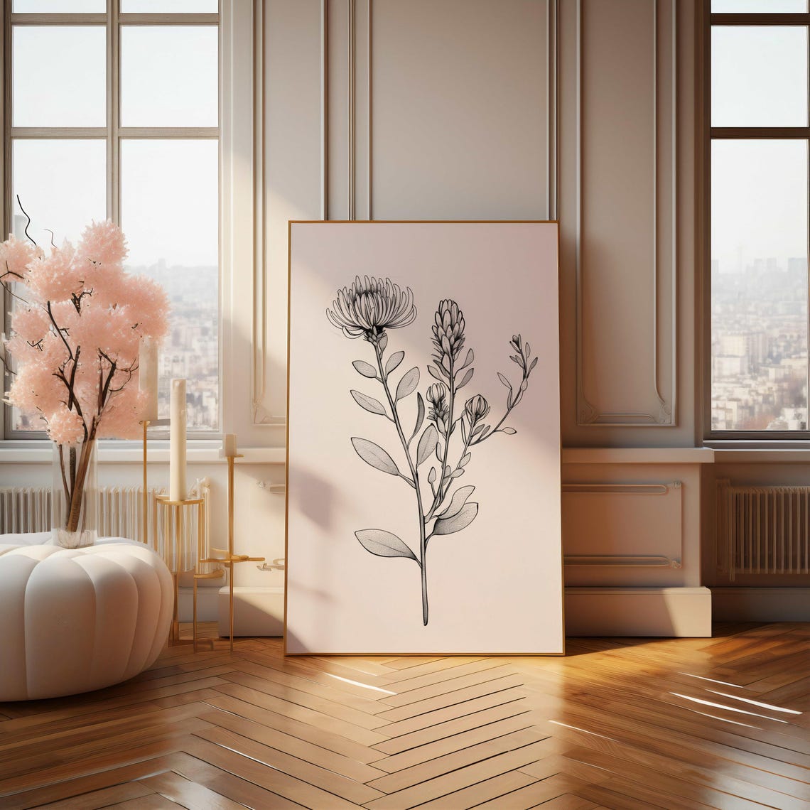 Protea Stems And Buds Pencil Sketch Black White Botanical Art Poster - Image 4