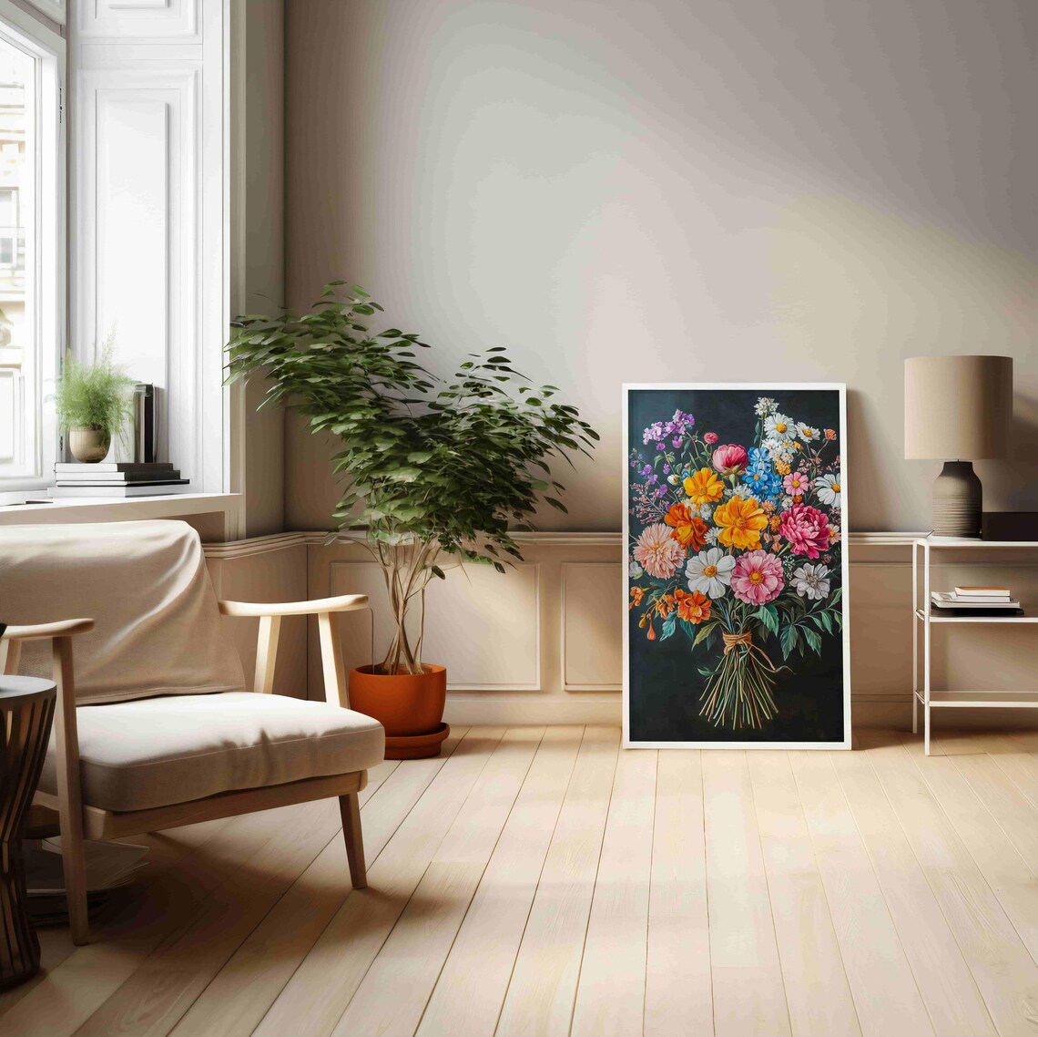 Colorful Daisy And Poppy Bouquet Tied With Twine Floral Art Print - Image 4