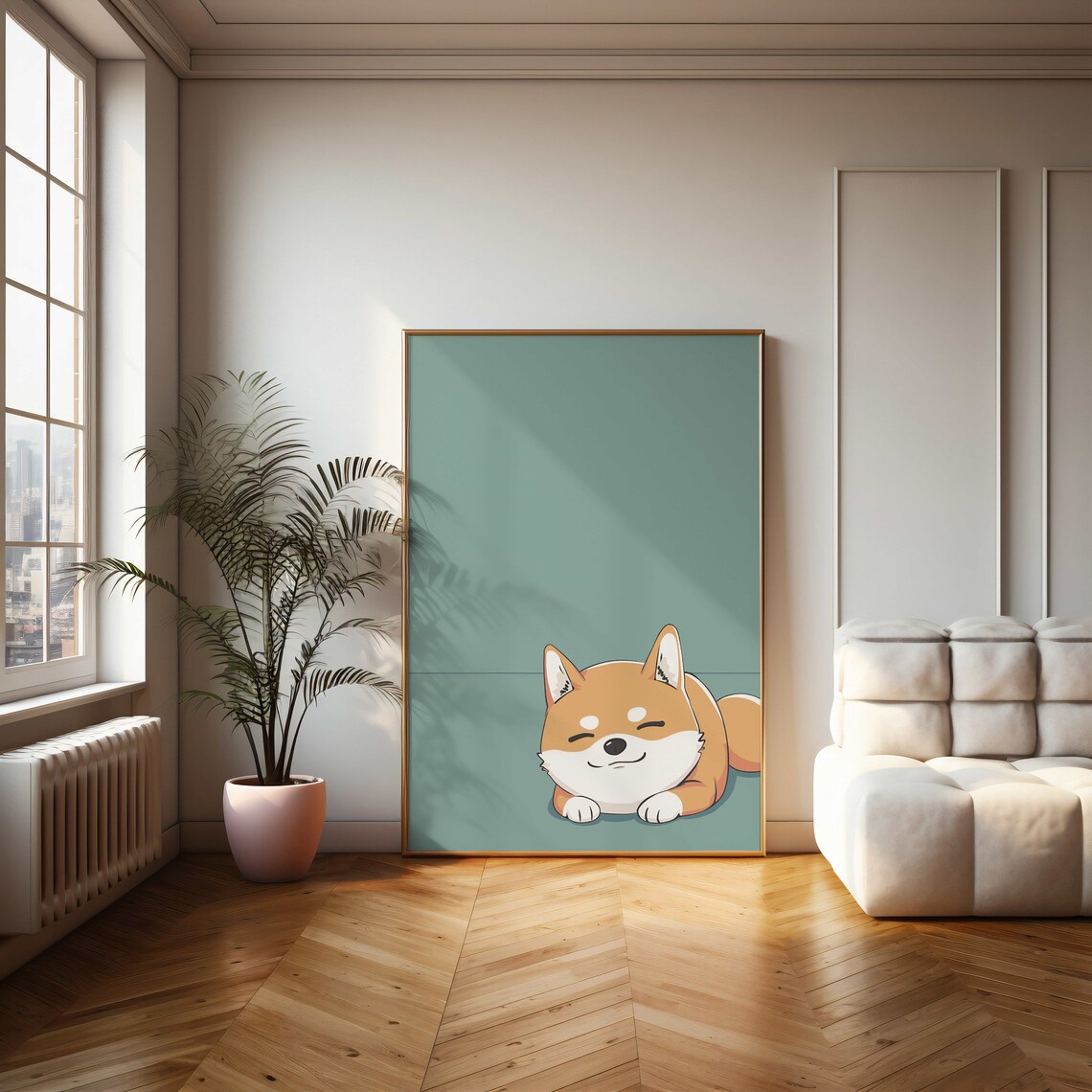 Cute Sleeping Shiba Inu Dog Loaf Cartoon Illustration Poster - Image 2