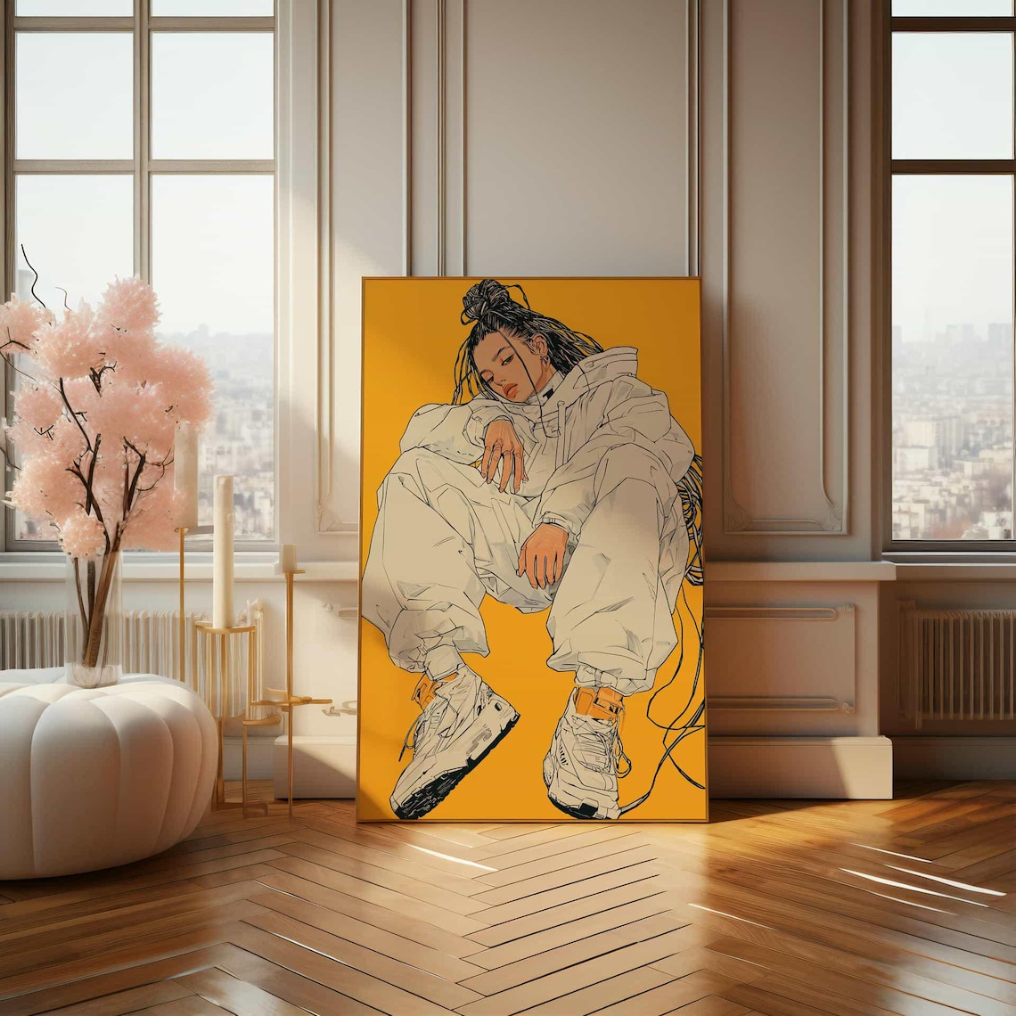 Anime Style Streetwear Girl on Yellow Background Modern Art Poster - Image 4