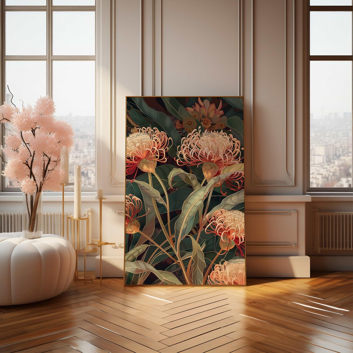 Cream And Coral Protea Vintage Botanical Illustration Poster - Image 4