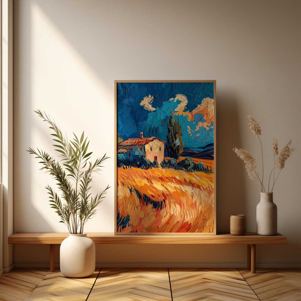 Golden Wheat Field Farmhouse Impasto Landscape Painting Art Poster - Image 3