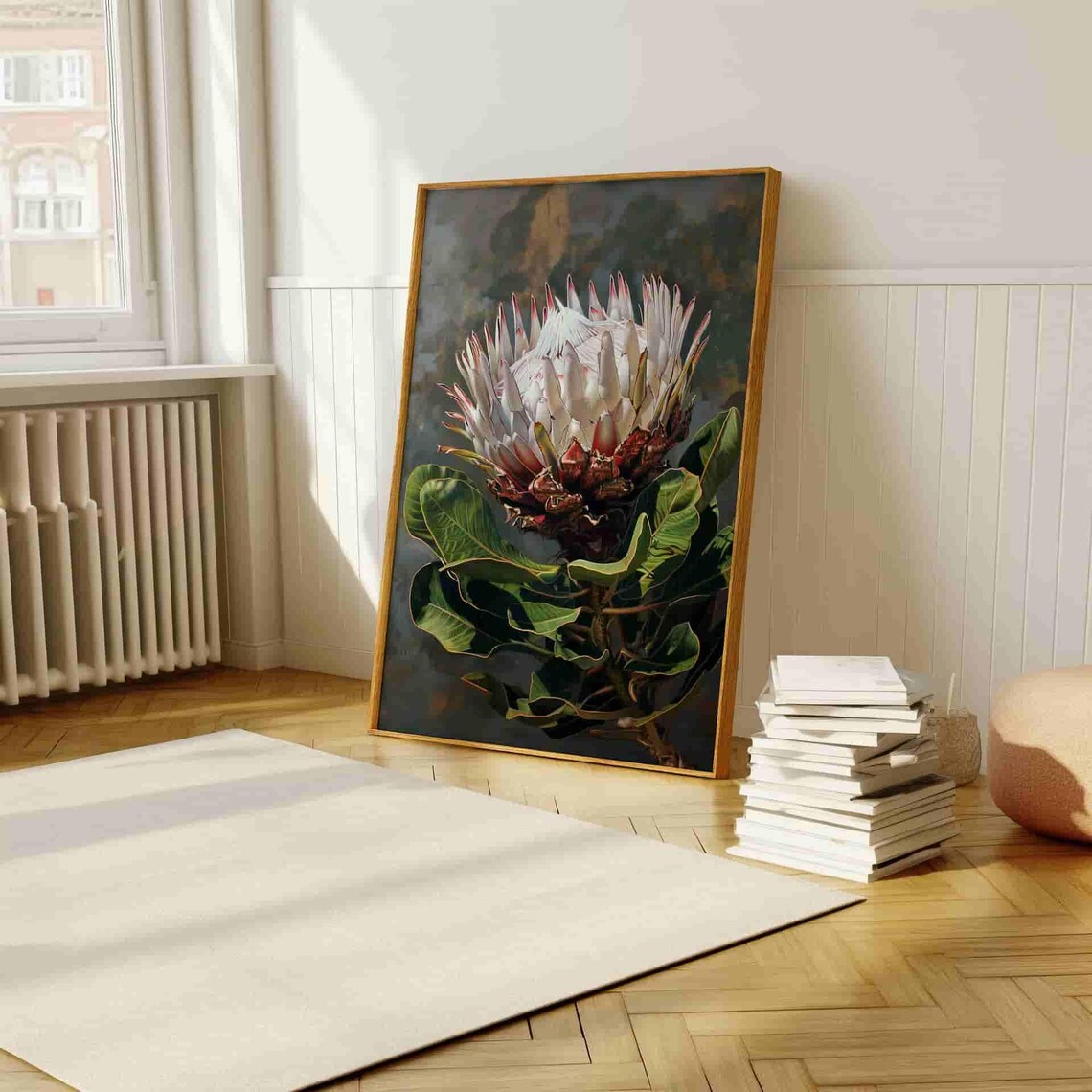 White King Protea Flower Moody Oil Painting Botanical Poster - Image 4
