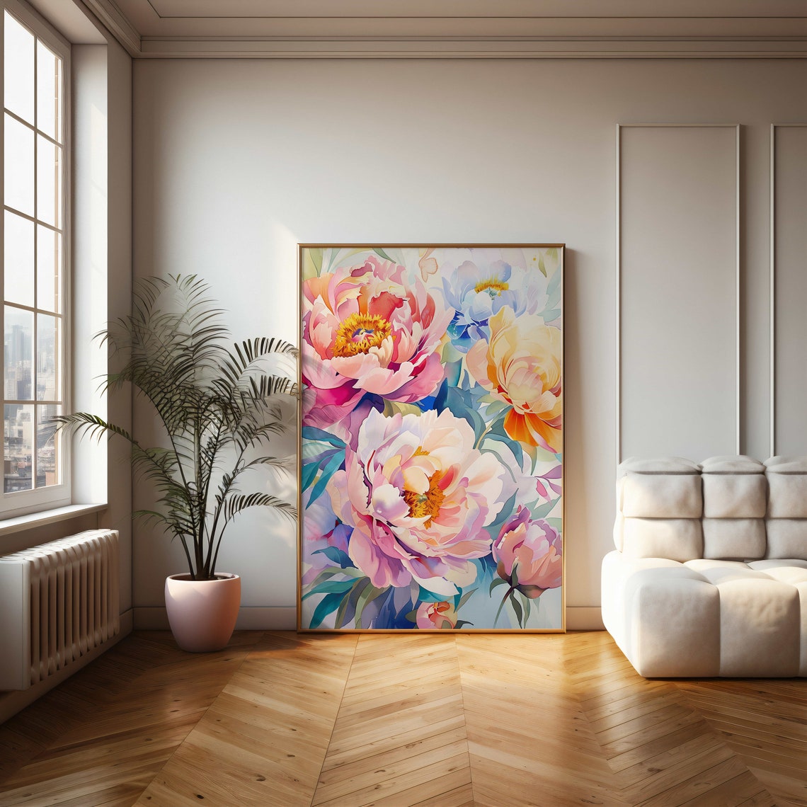 Soft Pink Peony Watercolor Blossom Floral Botanical Art Poster - Image 2