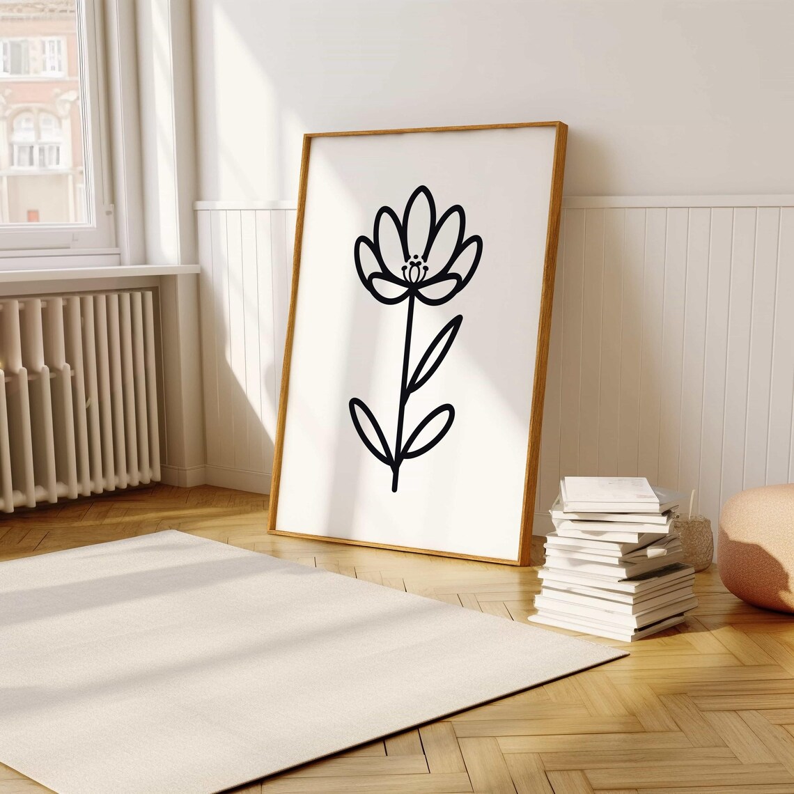 Bold Black Outline Flower Icon Minimalist Single Line Art Poster - Image 5