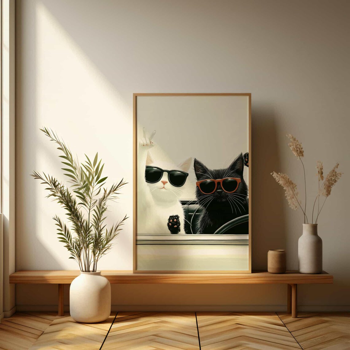 Two Cool Cats In Convertible With Sunglasses Peace Sign Funny Road Trip Poster - Image 3