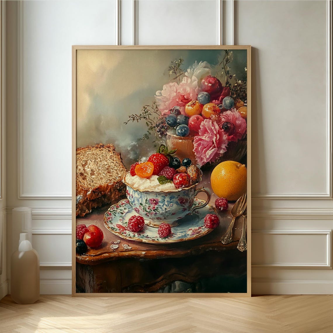 Vintage Fruit Teacup Still Life Old Master Style Painting Poster