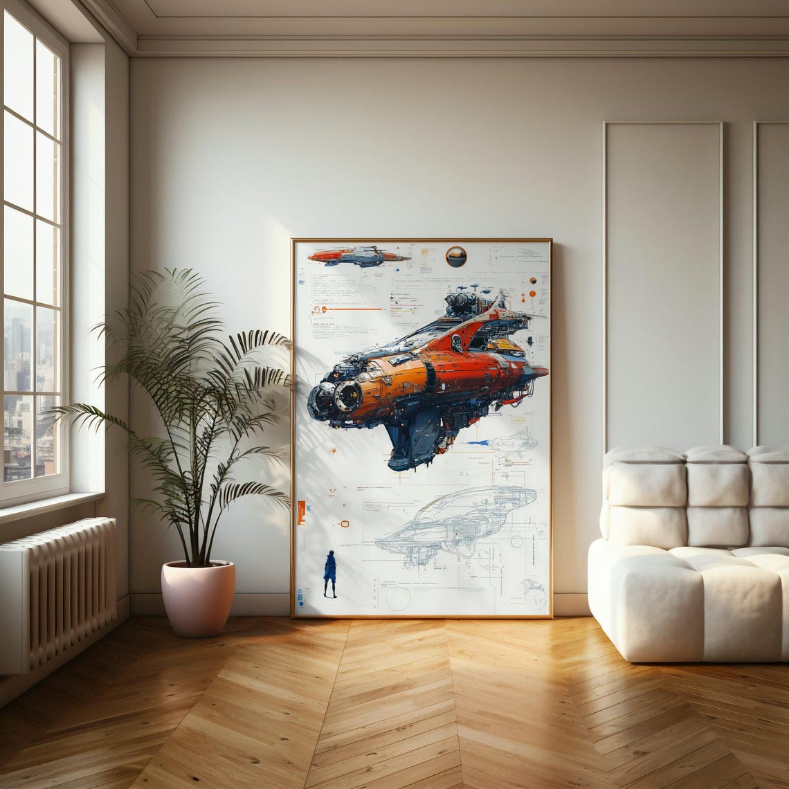 Retro Sci-Fi Spaceship Concept Technical Diagram Illustration Poster - Image 2