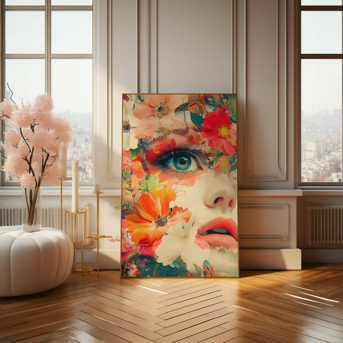 Floral Collage Woman Face Modern Abstract Portrait Art Poster - Image 4