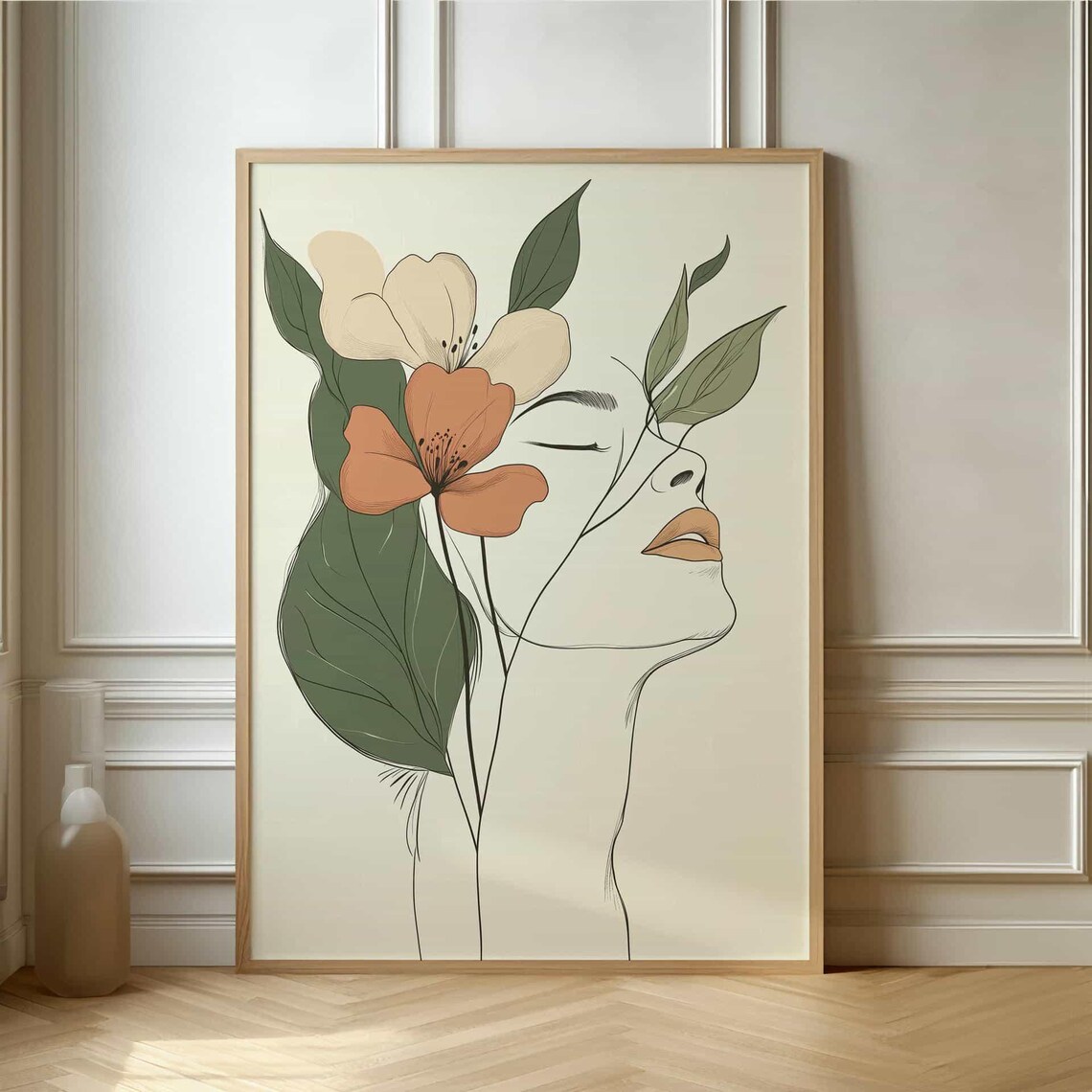 Minimalist Floral Woman Profile Line Art Botanical Decor Poster