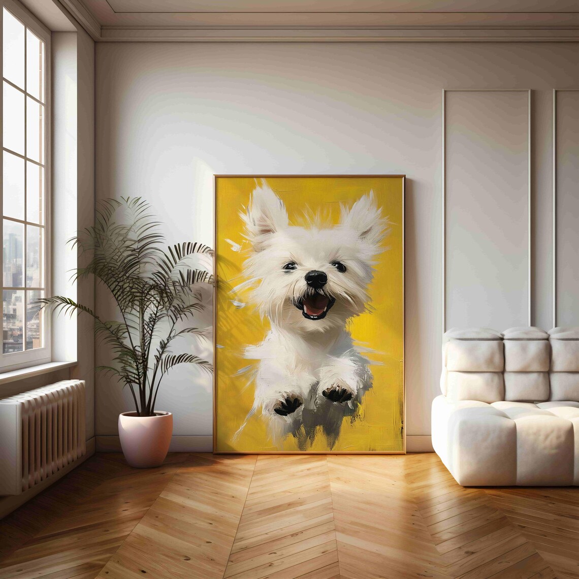 Happy Puppy, Vibrant Yellow Dog Wall Art Print - Image 2