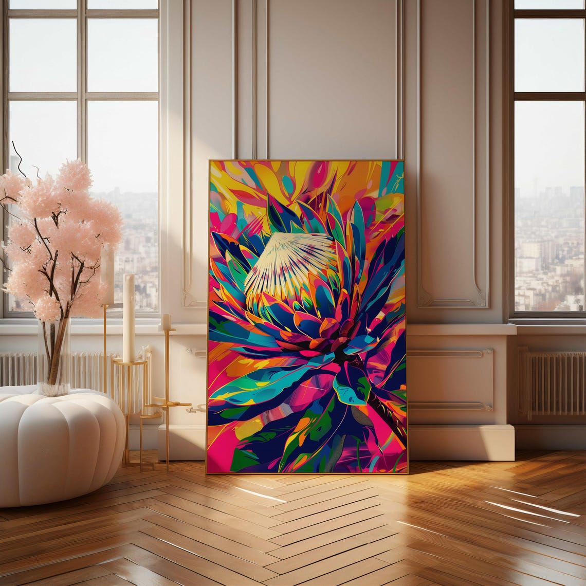 King Protea Bloom in Exploding Bold Rainbow Pop Art Color Poster - Image 4