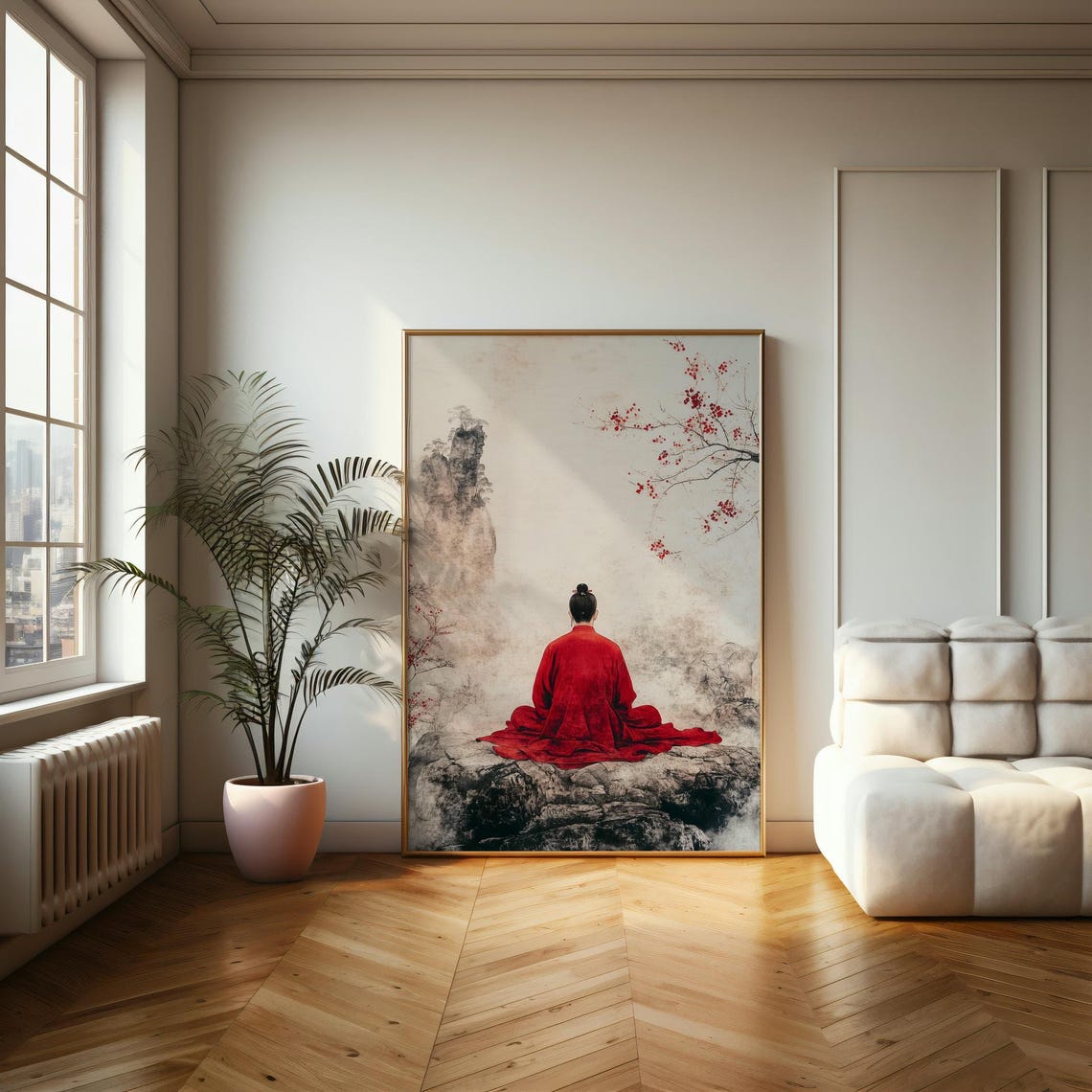 Tranquil Red Cloak Serene Eastern Inspired Wall Art Perfect For Zen And Minimalist Home Decor - Image 2