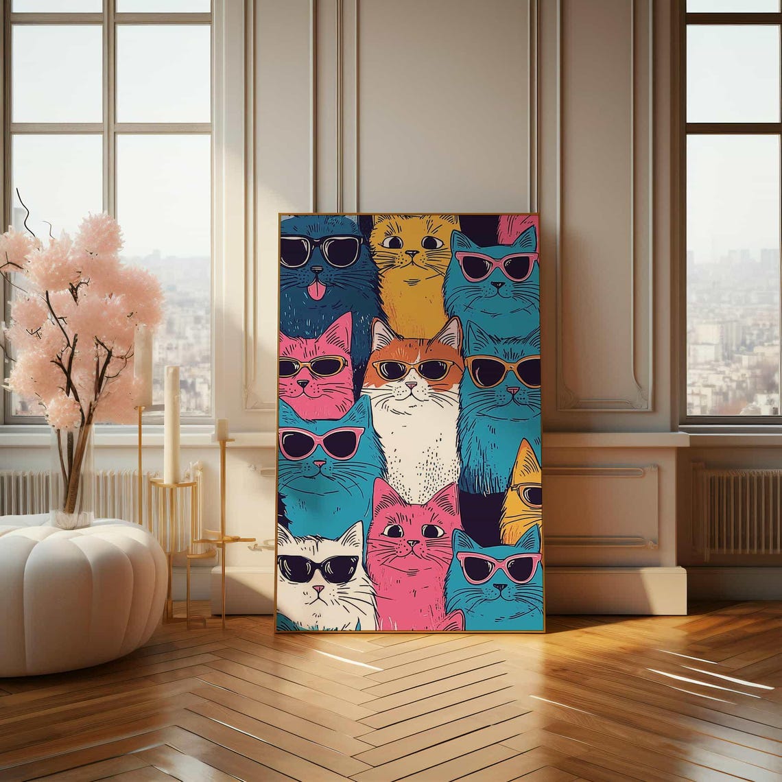 Cool Colorful Cats Wearing Sunglasses Retro Pop Art Funny Poster - Image 4
