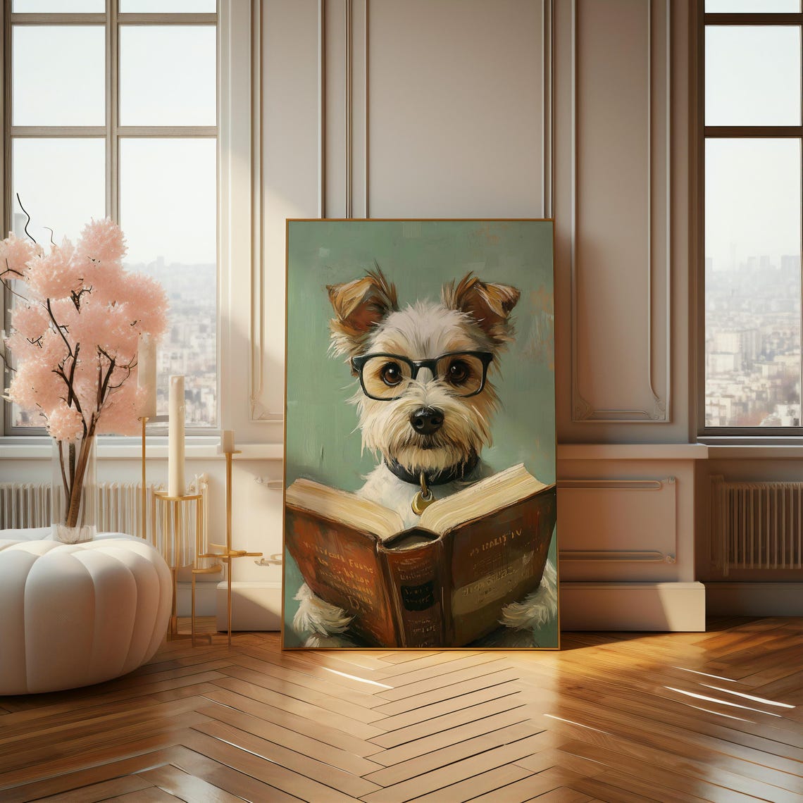 Scholarly Terrier Dog With Glasses Reading A Book Funny Poster - Image 4