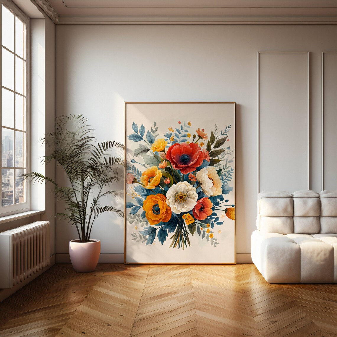 Red And Orange Poppy Bouquet Cheerful Vintage Illustration Art Print - Image 2
