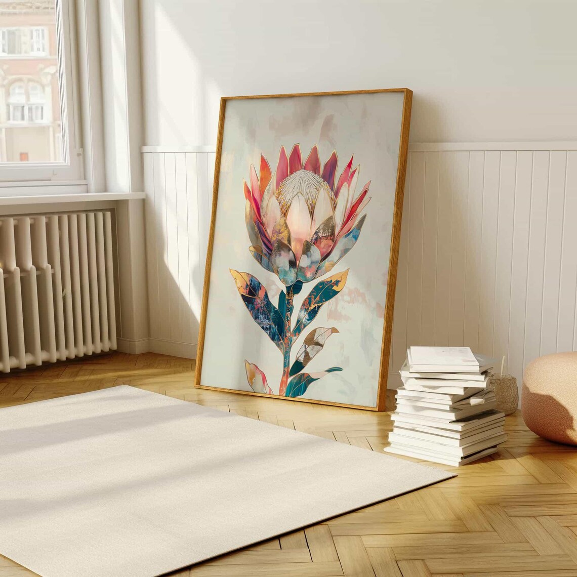Gold Inlay Protea Flower Art Print, Abstract Botanical - Image 5